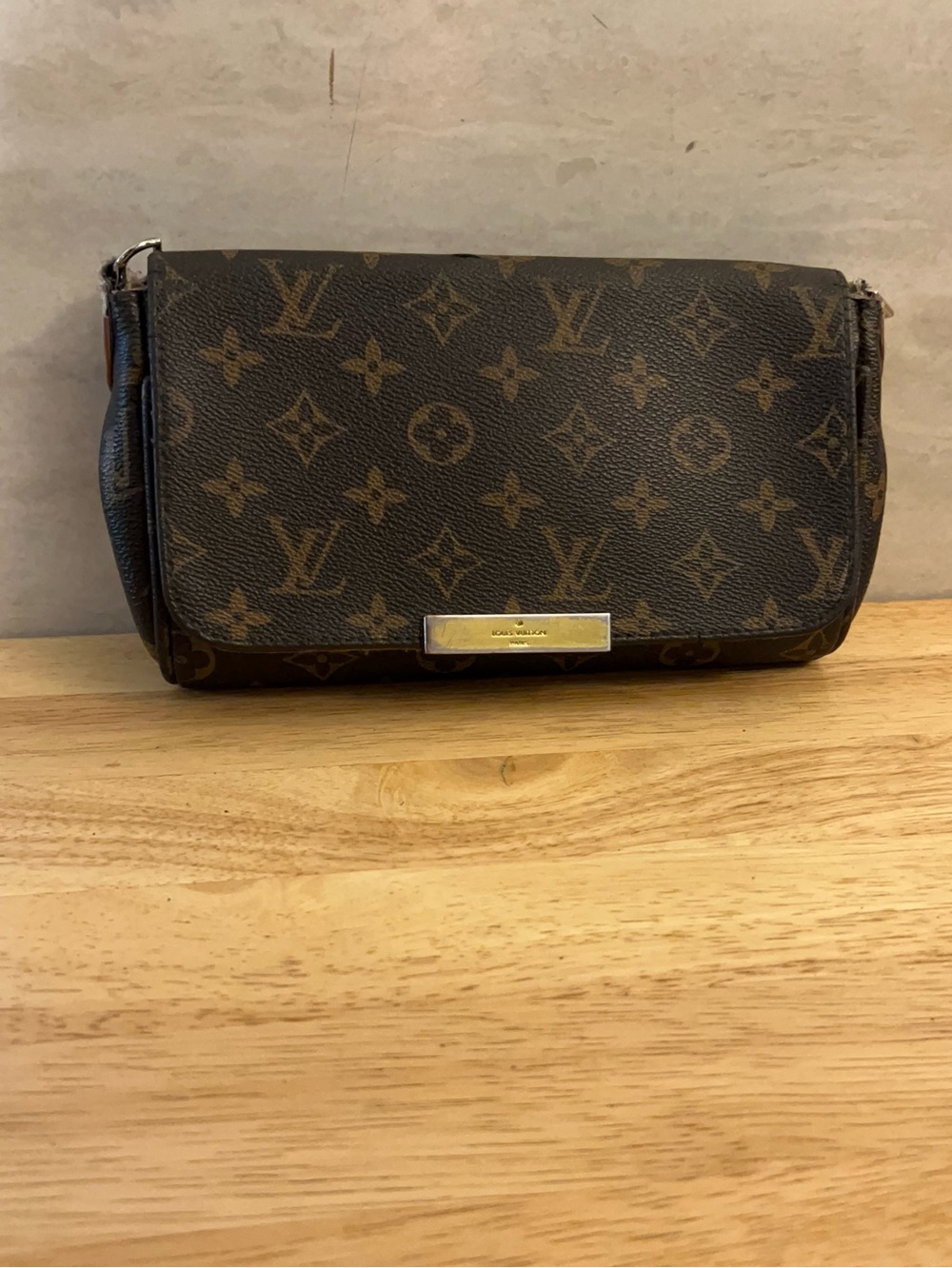 Designer Inspired Brown Monogram Canvas Clutch with Gold Plaque